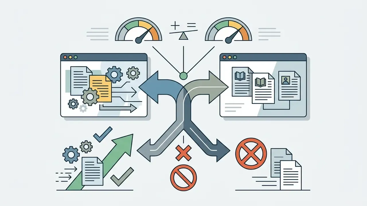 Decision path showing evaluation of processed documents leading to either continued use or termination