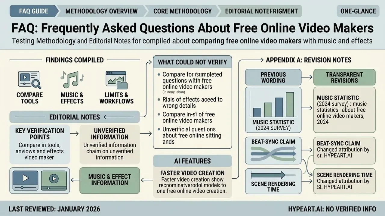 Infographic showing editorial notes and research methodology for comparing free online video makers