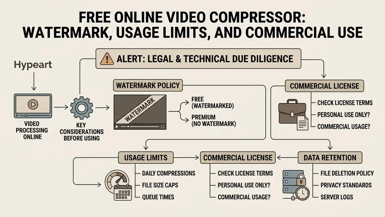 Summary of legal and technical considerations for web tools including watermarks and data retention