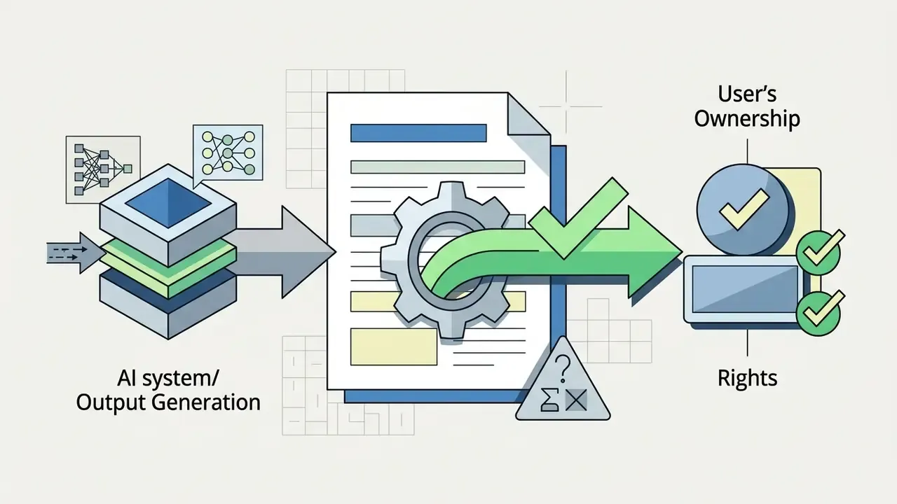 AI output generation flowing through a document process to establish user ownership rights