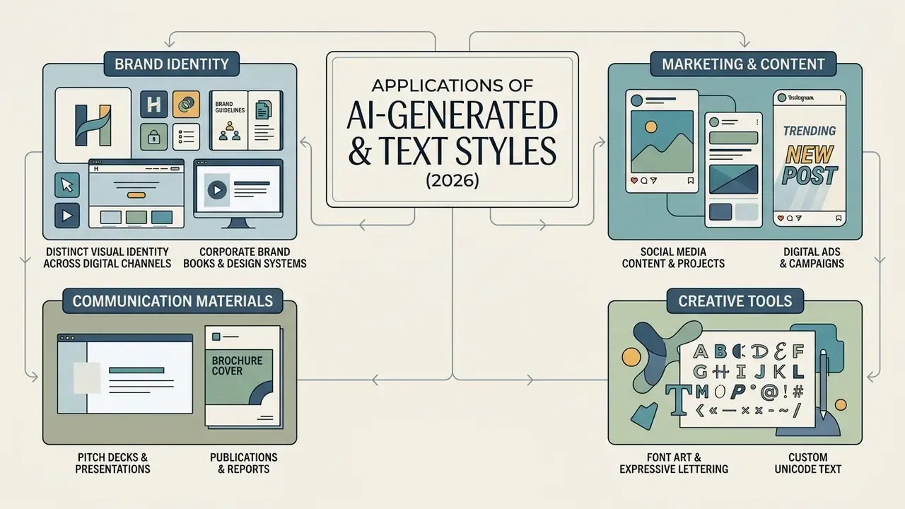 Diagram showing business and creative use cases for custom typography across digital and print media
