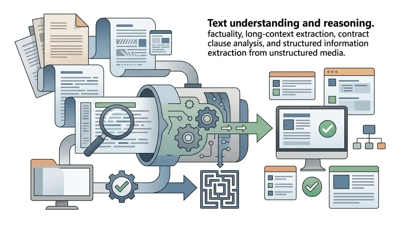 Documents feeding into a processing machine that extracts and structures data for AI media benchmarks