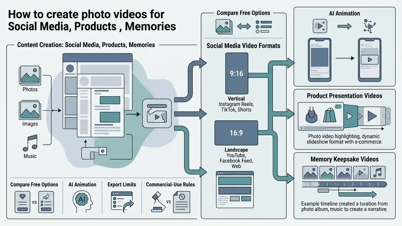 Workflow showing how media assets are converted into vertical and landscape formats for various platforms
