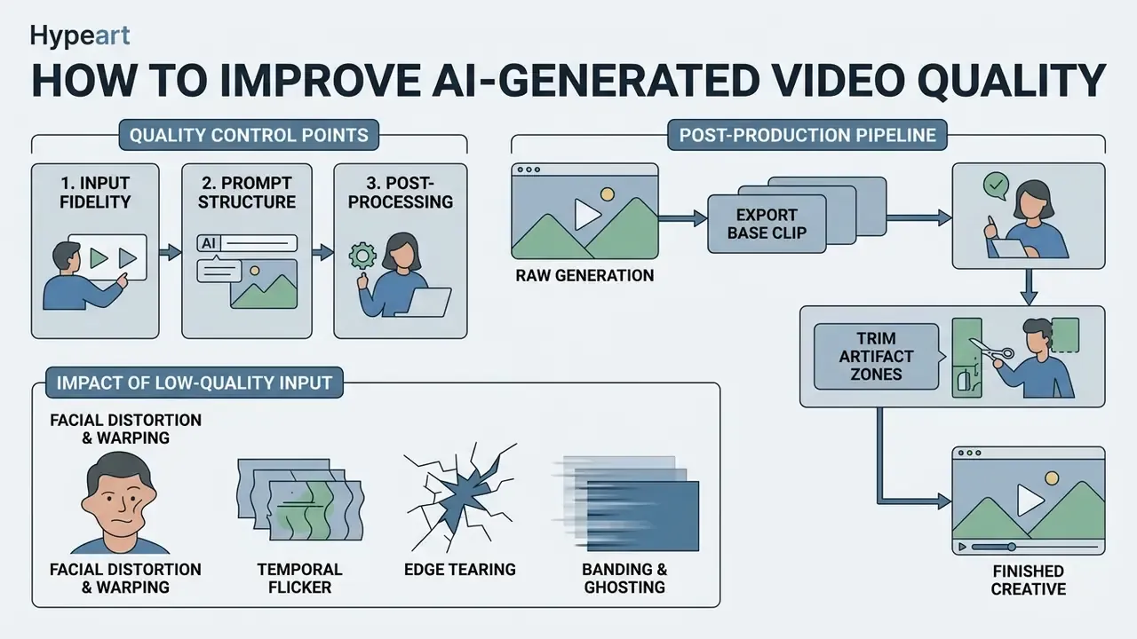 Infographic outlining quality control points, post-production steps, and common visual artifacts