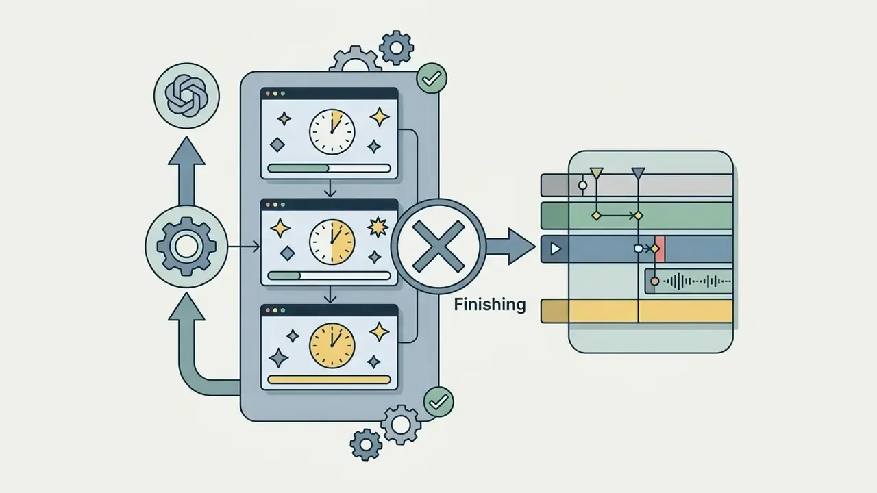 Process showing OpenArt AI generating video clips before moving to an external NLE for final editing
