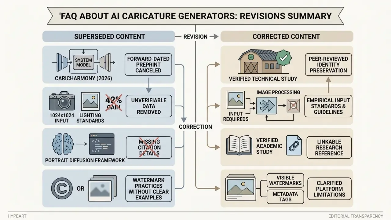 Comparison chart showing superseded technical content and corrected editorial revisions