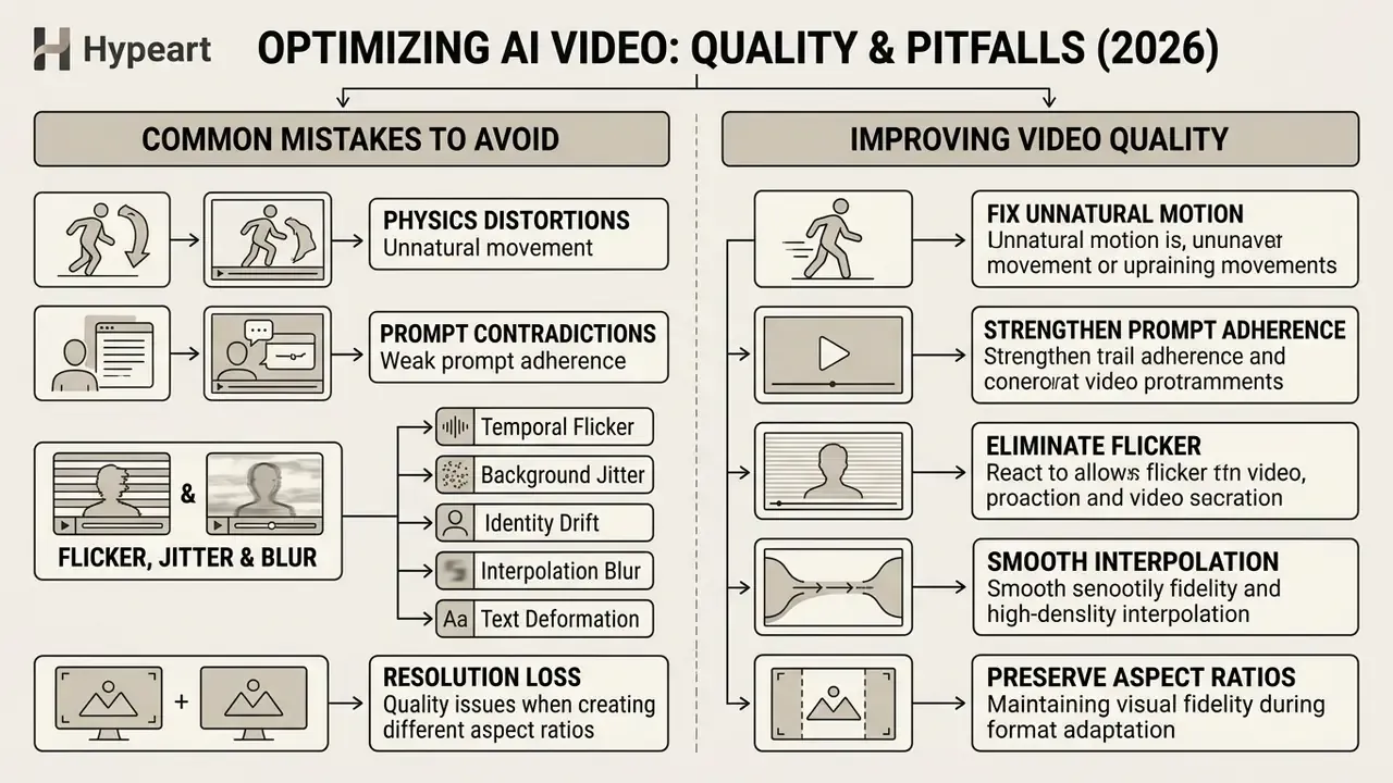 Comparison chart outlining common AI video mistakes and methods to improve output quality
