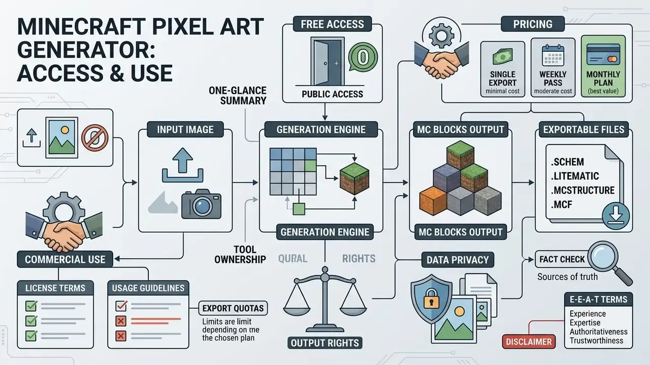 Infographic detailing access levels, pricing tiers, commercial usage rights, and data privacy policies