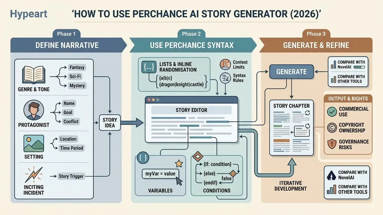 Flowchart outlining the three phases of narrative definition, syntax application, and story generation