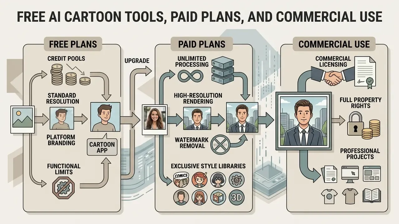 Comparison of free, paid, and commercial service tiers for digital image transformation software