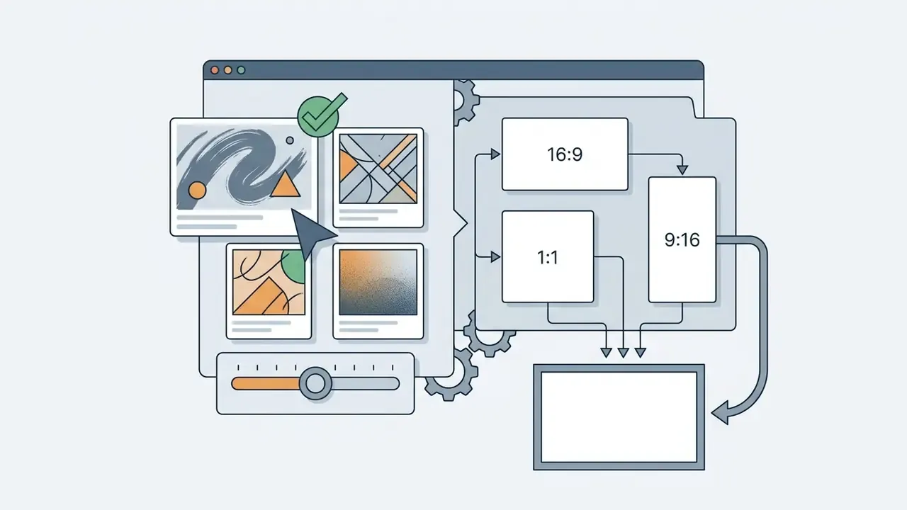 Interface showing image selection options and buttons for adjusting aspect ratios like 16:9 and 9:16