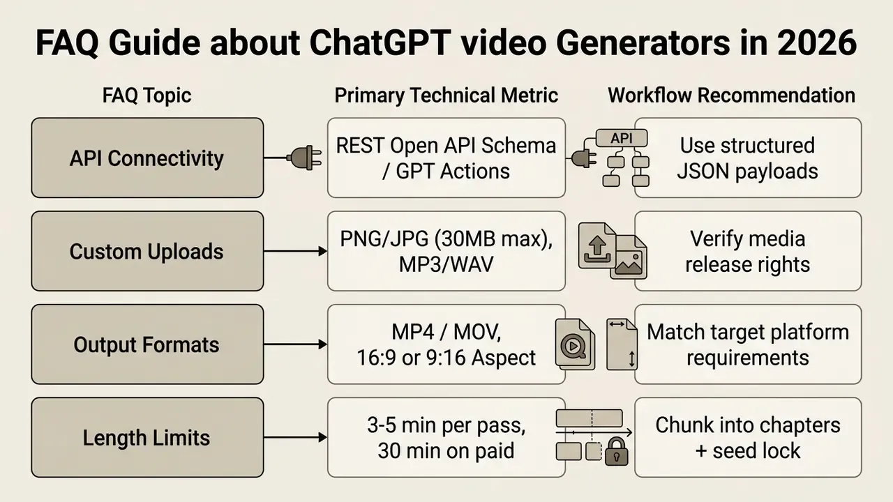Matrix mapping technical metrics and workflow recommendations to specific video production FAQ topics