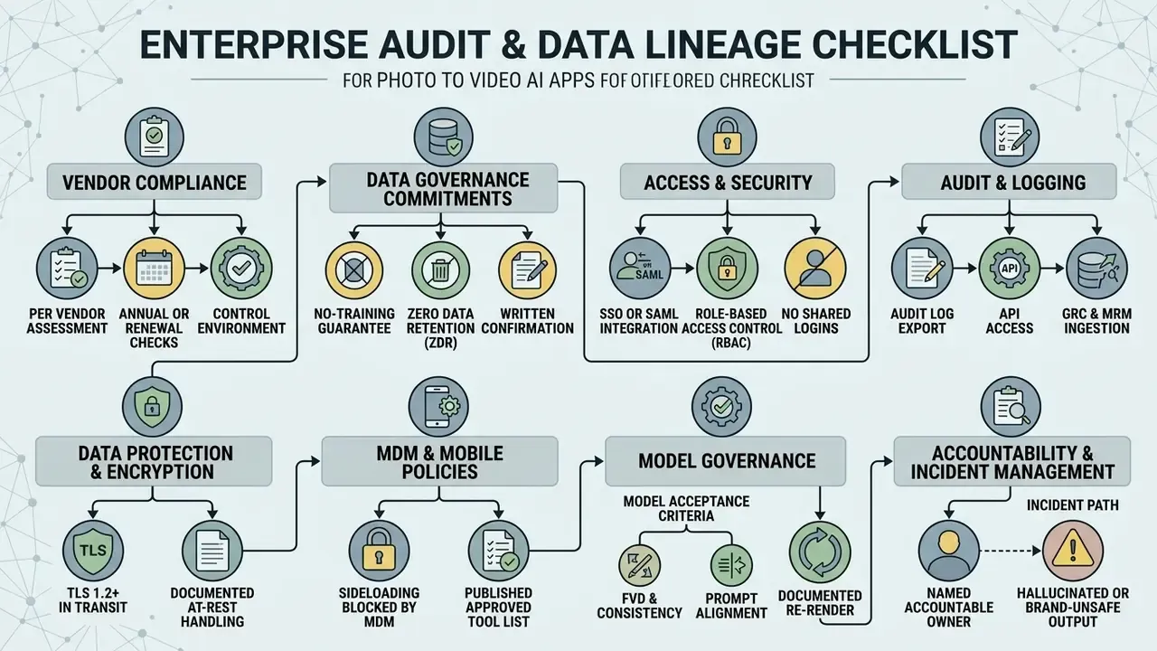 Flowchart outlining enterprise compliance requirements for data governance and security protocols