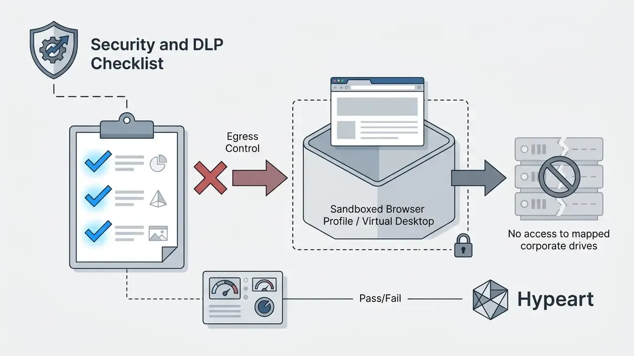 Browser sandbox isolating web traffic from corporate network drives to prevent unauthorized data access