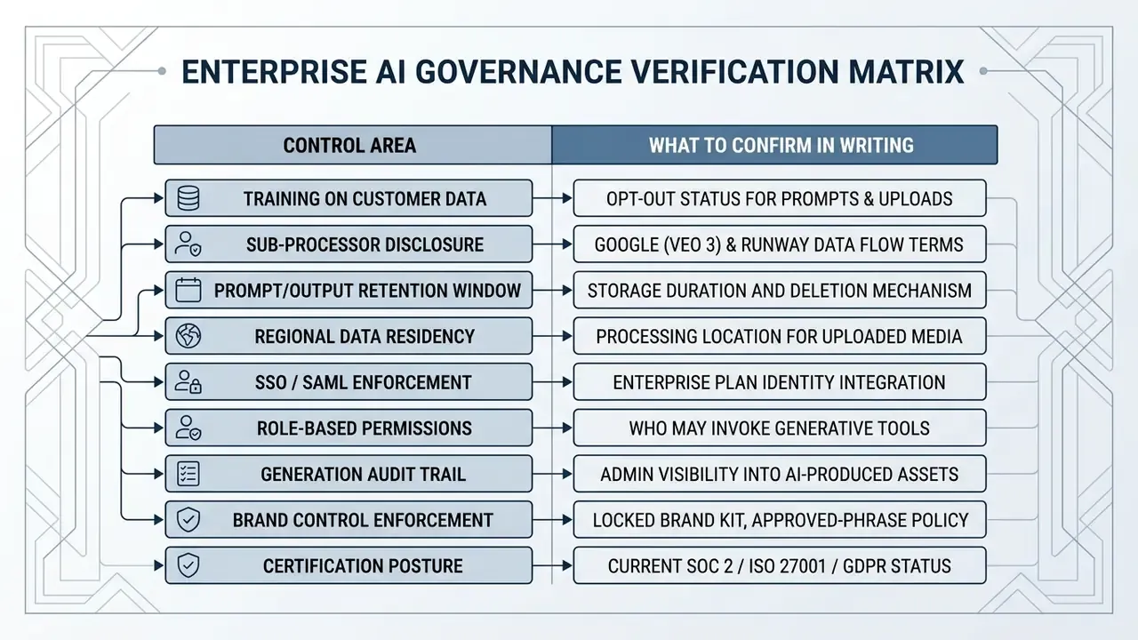 Table mapping enterprise AI control areas to specific compliance and verification requirements