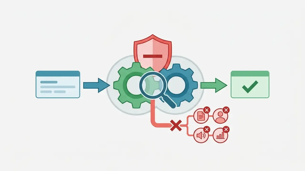 Data passing through a gear mechanism and magnifying glass to filter out restricted content types