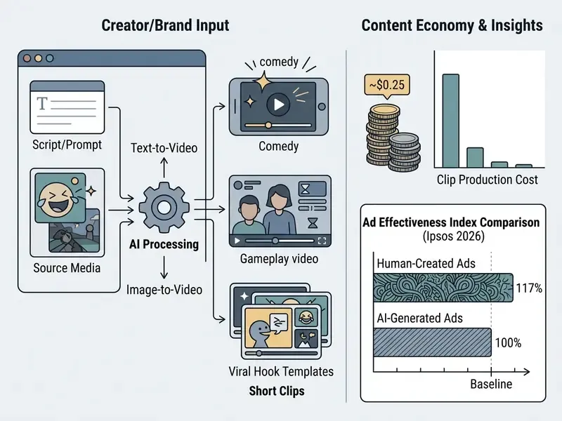 Bar chart comparing ad effectiveness between human-created and AI-generated video content