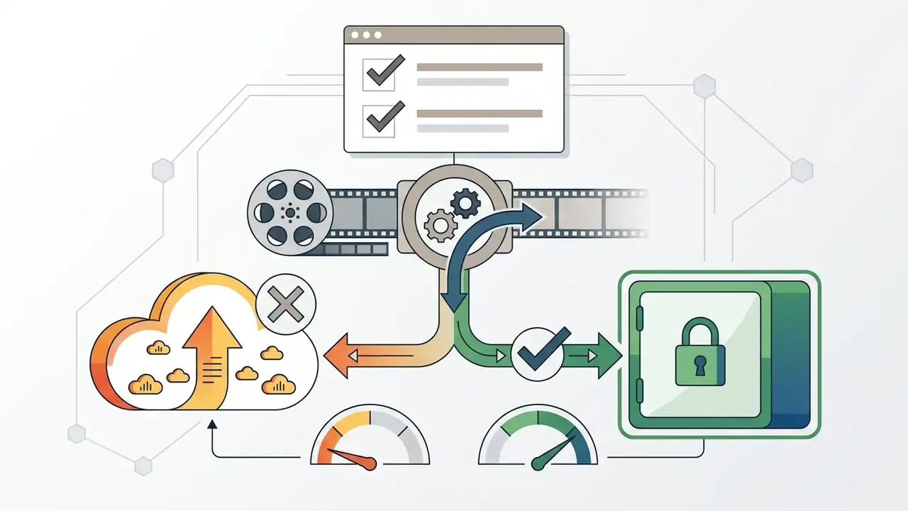 Film processing path branching into public cloud storage or a secure private data vault