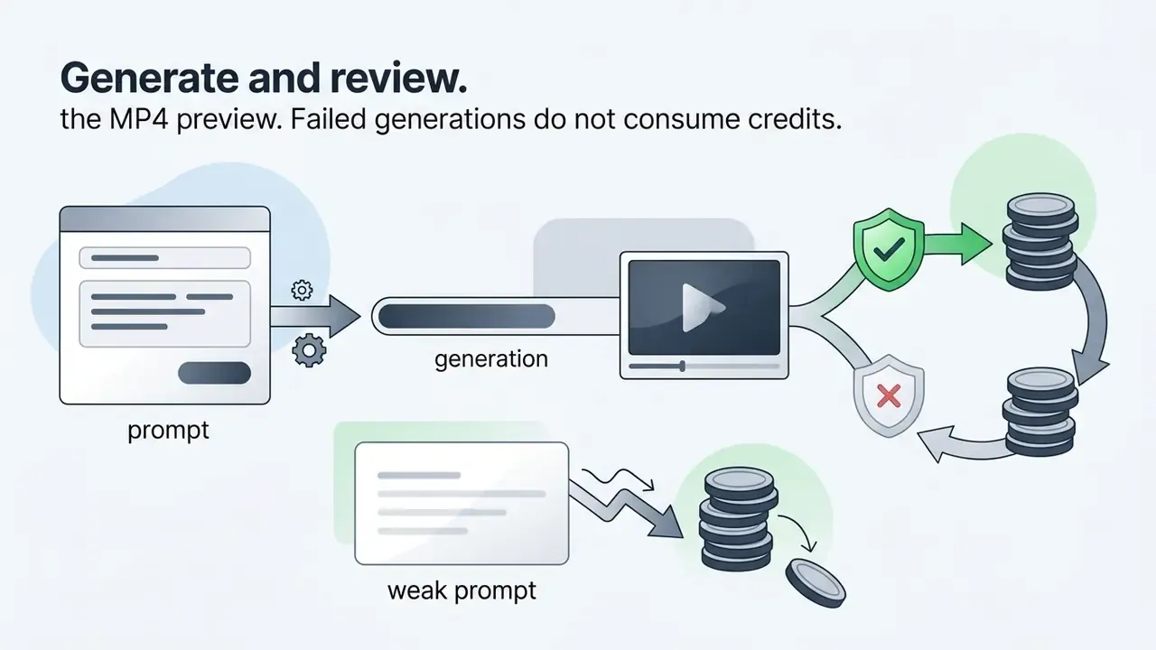 PixVerse AI process showing how prompt generation impacts credit consumption and video preview outcomes