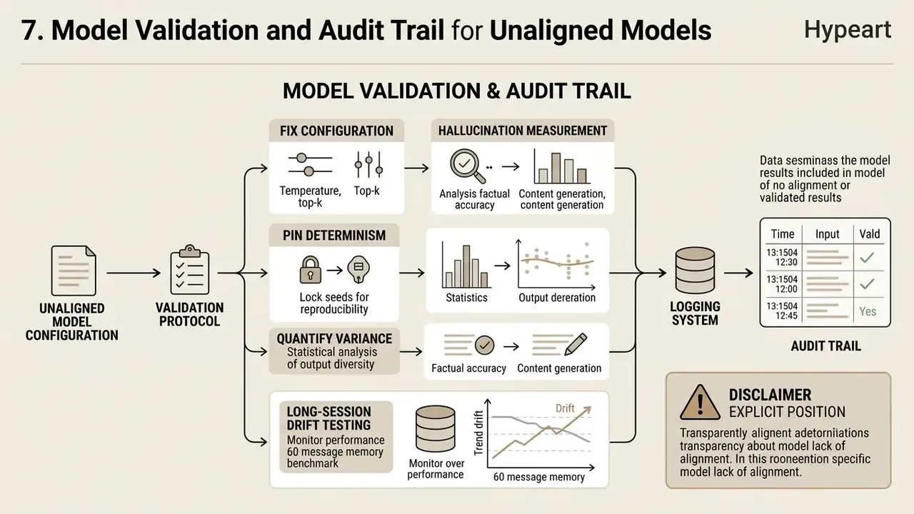 Process map showing validation steps for unaligned models including configuration and audit logging