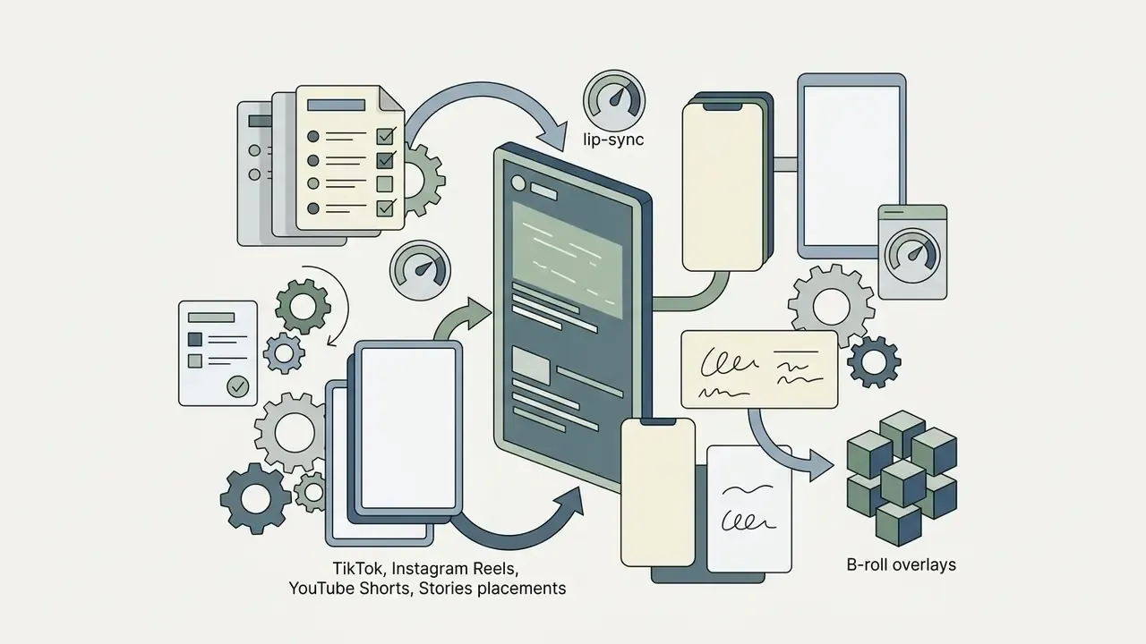 Central processor connecting document inputs to mobile device screens and B-roll overlay icons
