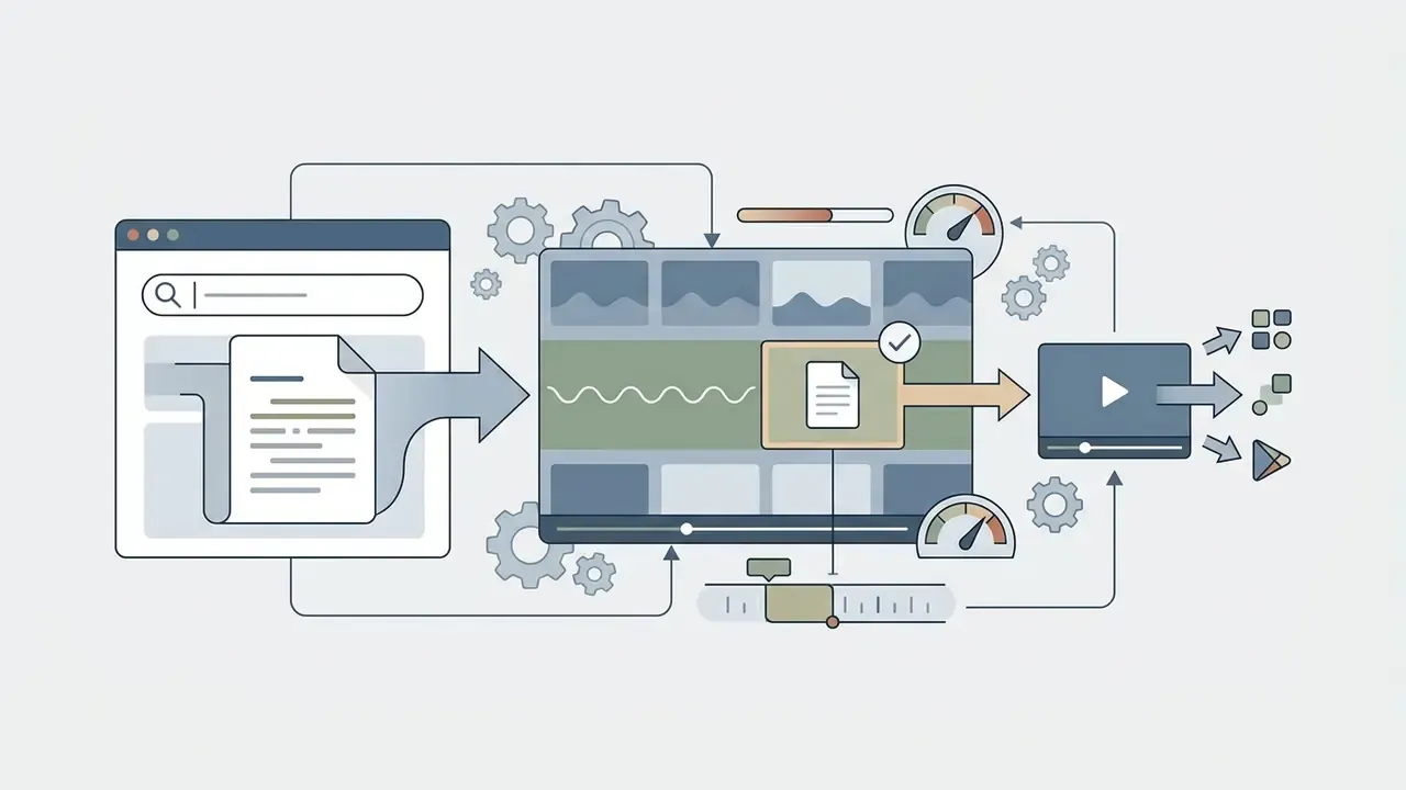 Search interface extracting text segments from a video timeline to export as individual clips