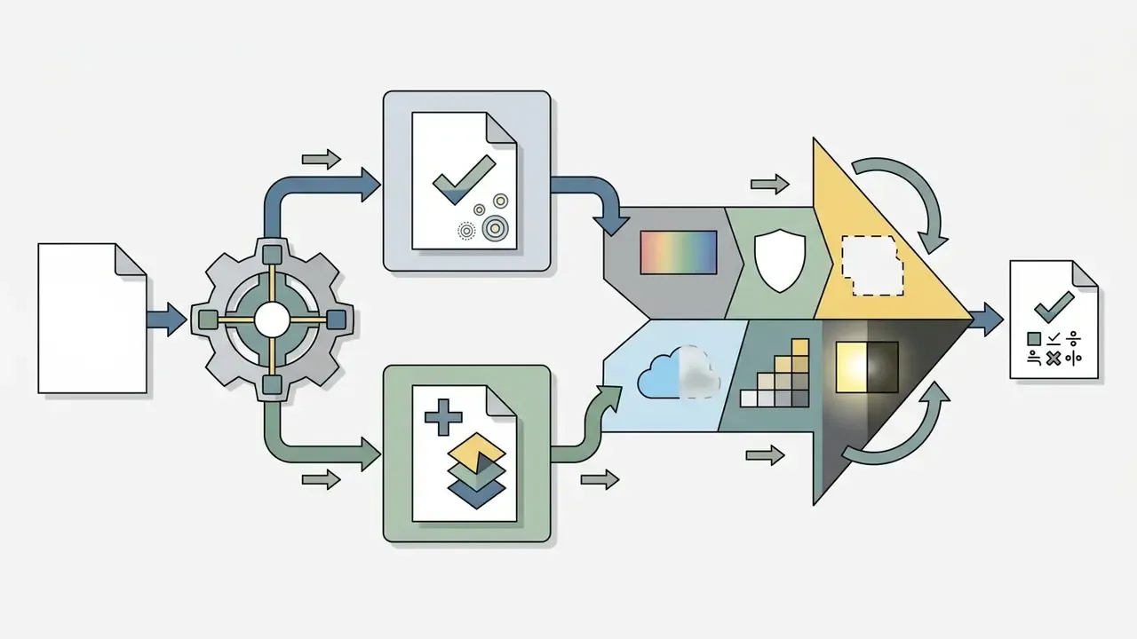 Gear mechanism processing documents into specialized editing modules for color and light enhancement