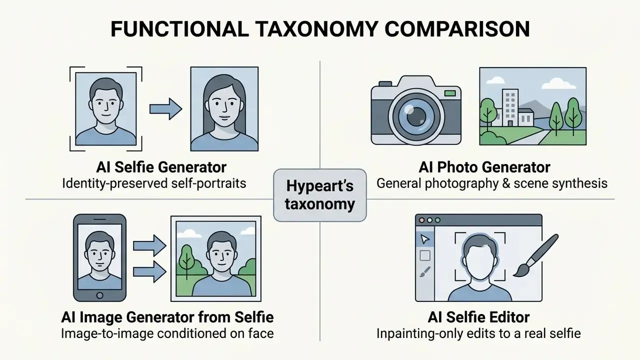 Four distinct categories of generative tools displayed as a structured functional taxonomy chart