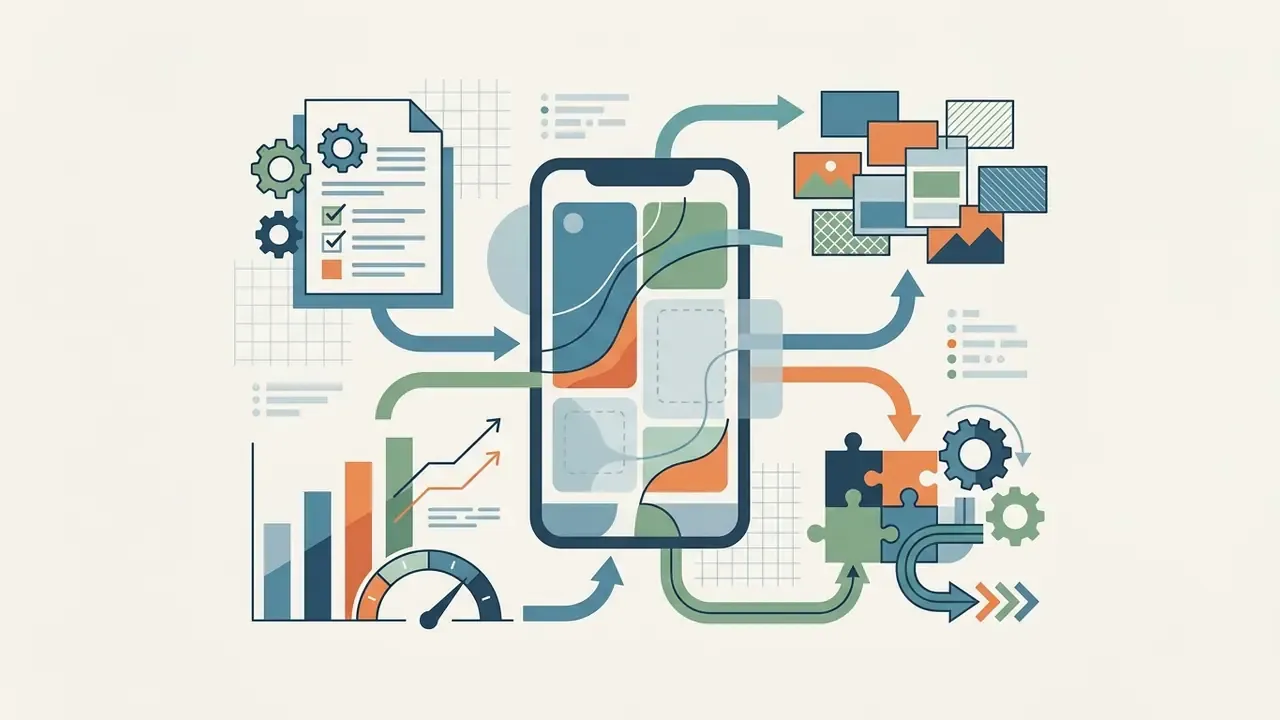 Smartphone app connecting data, media assets, and business analytics into a unified video collage workflow