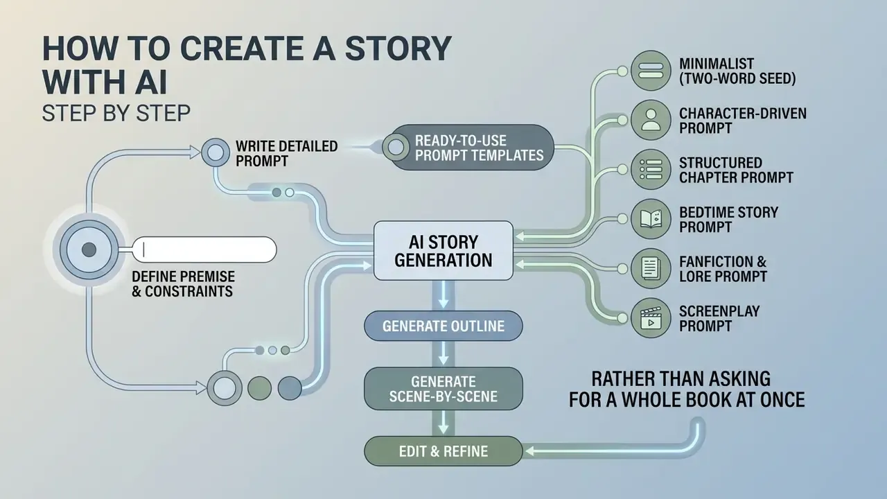 Diagram showing a workflow for narrative writing that uses prompt templates and iterative generation