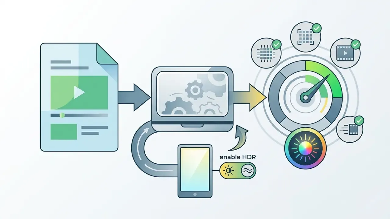 Diagram showing video file processing on mobile and computer devices with HDR and 4K export indicators