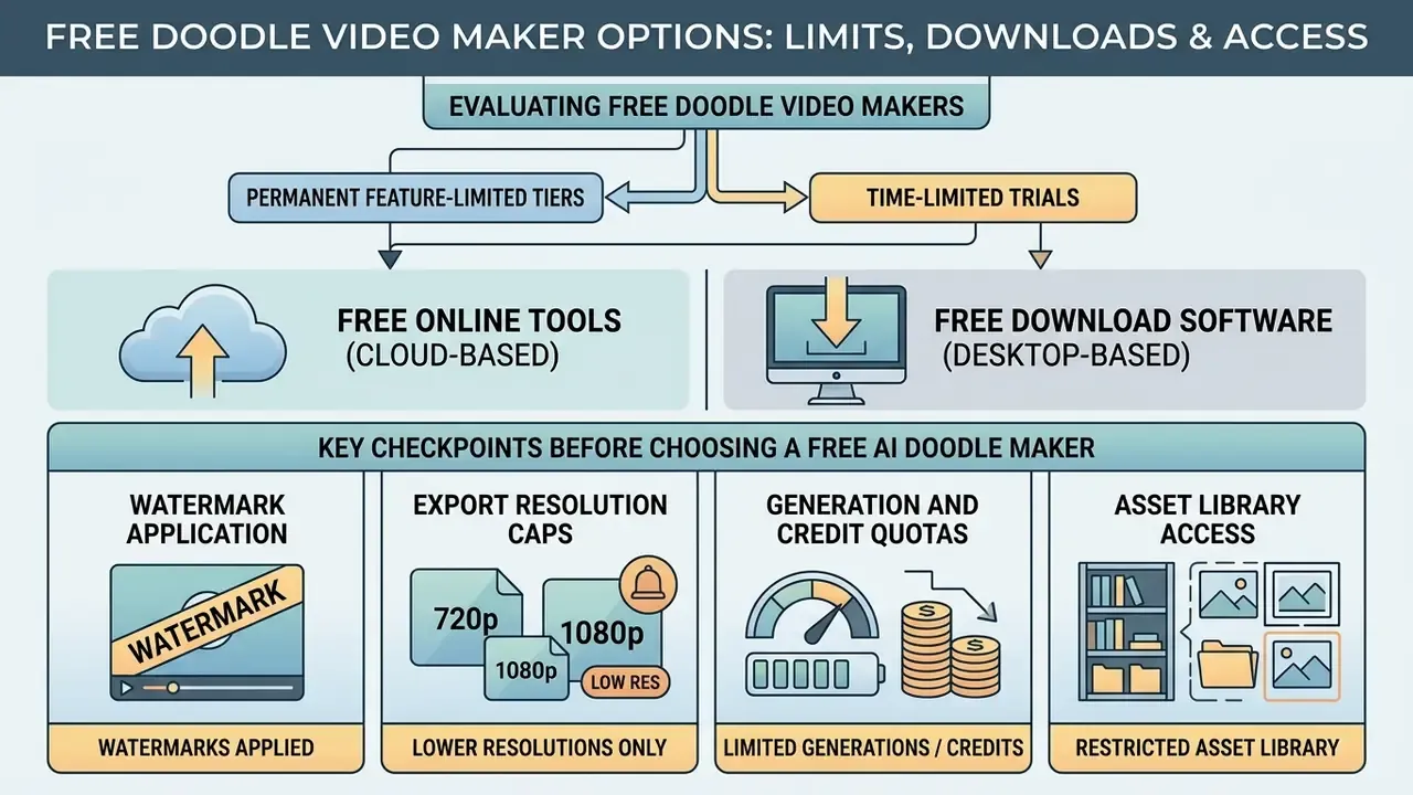 Diagram comparing cloud and desktop animation software options and their usage limitations