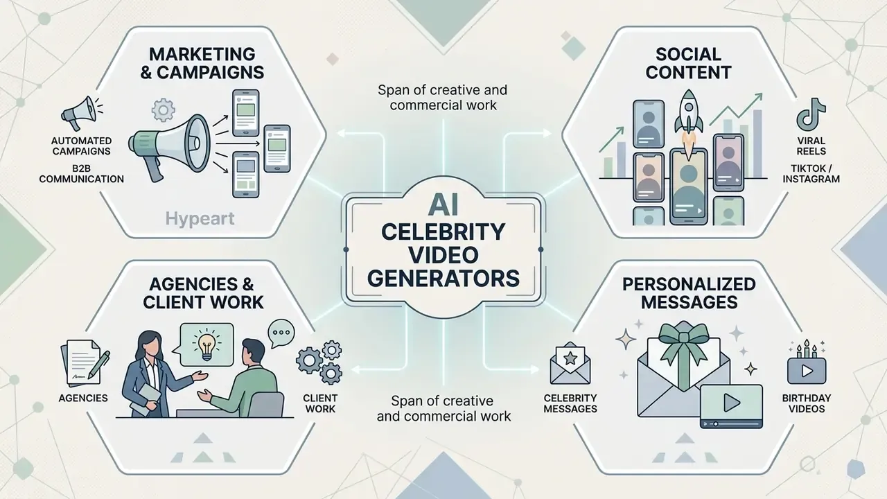 Four categories showing creative and commercial applications for synthetic video generation technology