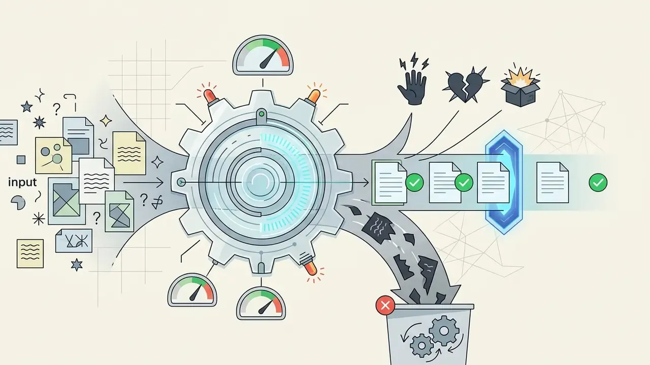 Gear mechanism sorting document inputs into approved files or rejected waste bin items