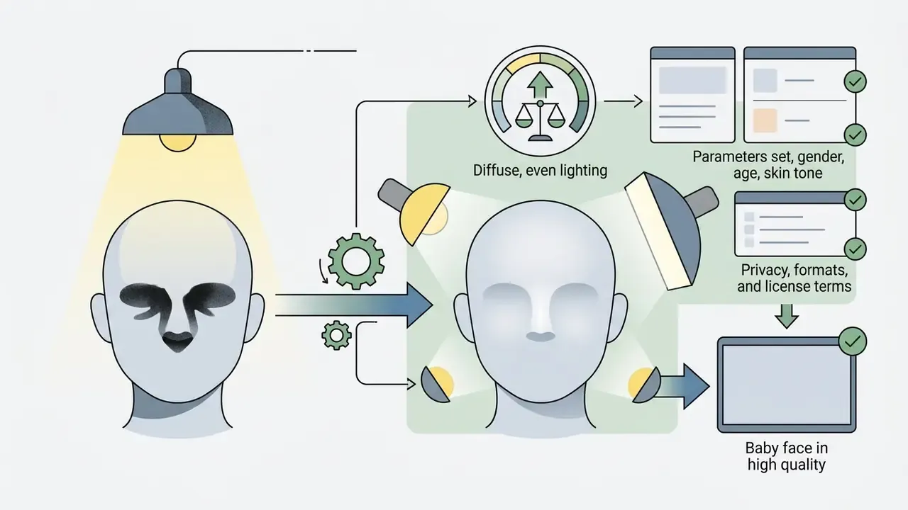 Comparison of harsh versus diffuse lighting on a human head model for facial analysis processing