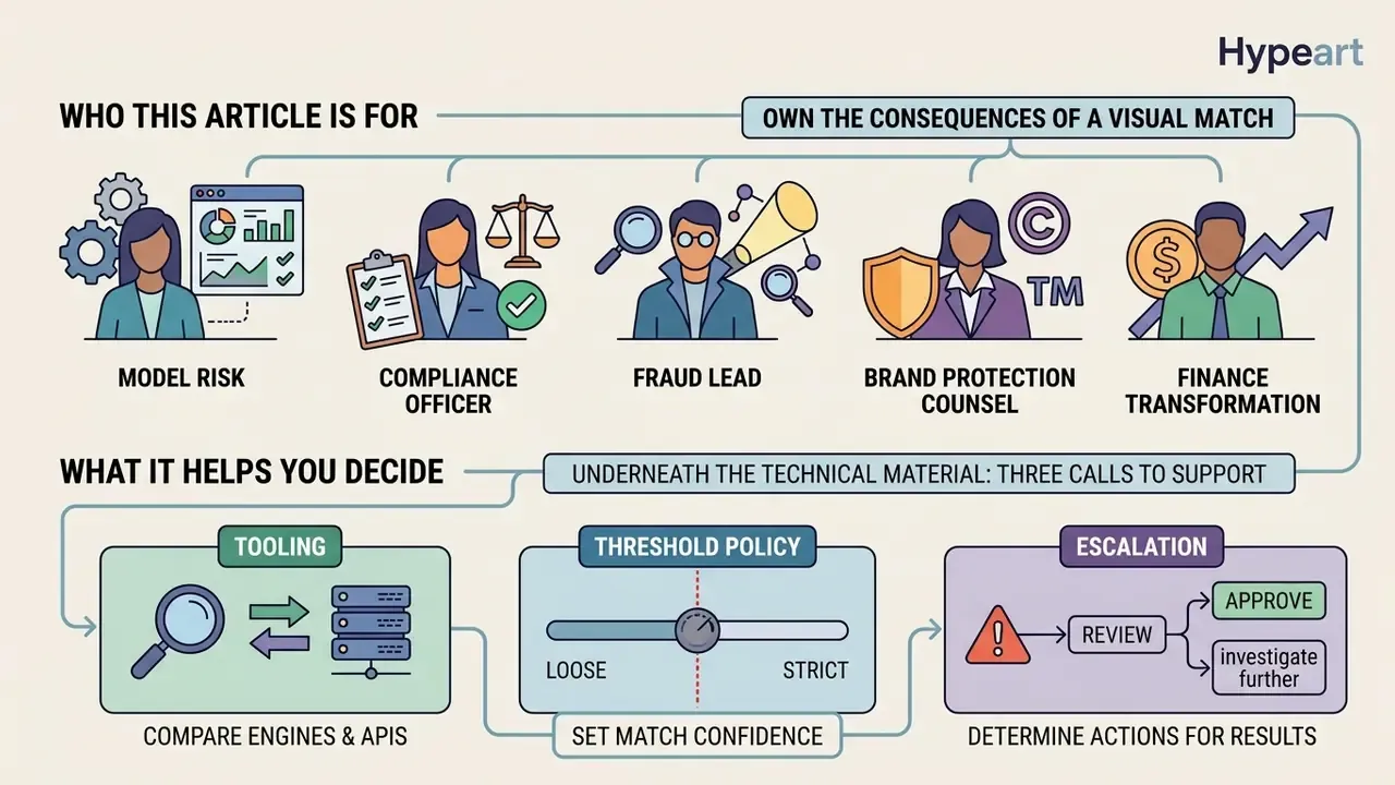 Infographic showing professional roles and three key decision points for managing visual match outcomes