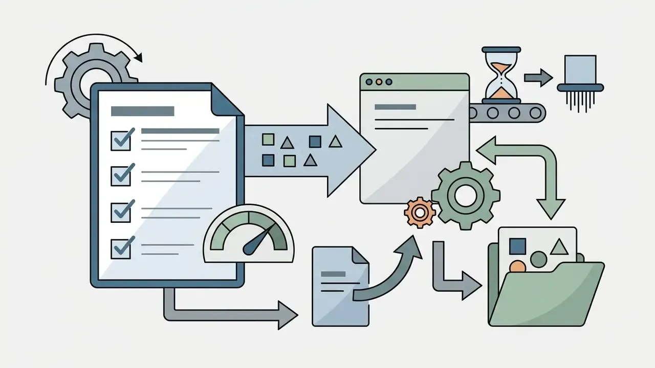Checklist document moving data to a web interface where information is processed and then shredded