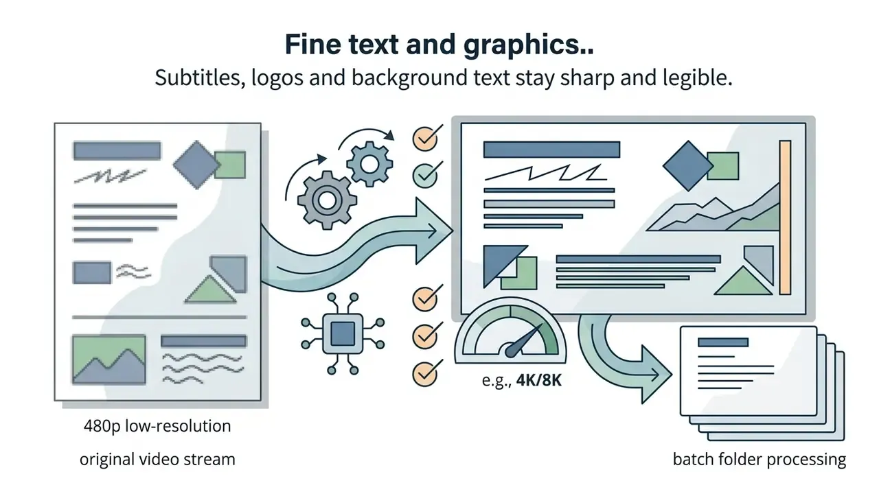 Low resolution document being processed by gears and a chip into a high resolution output file