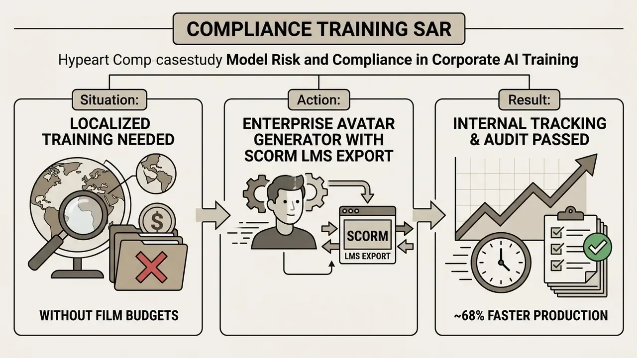 Case study showing localized training needs, avatar generator implementation, and faster production results
