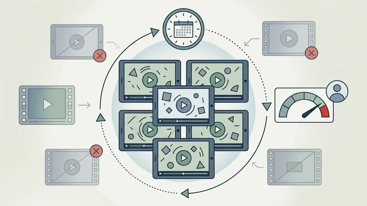 Circular diagram showing video generation limits with a monthly calendar and user quota gauge