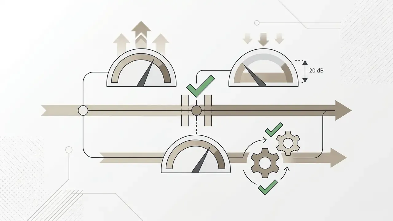 Gauges and gears representing audio volume balancing and timing synchronization when you add music to video