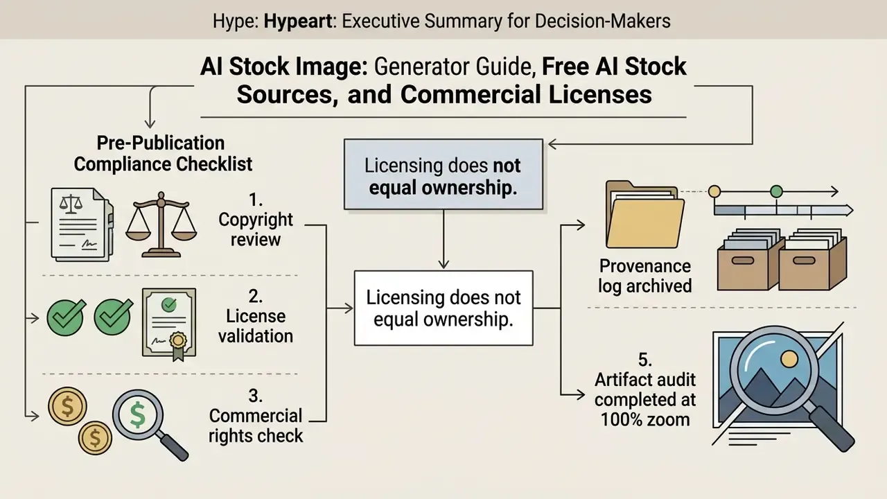 Flowchart showing a pre-publication compliance checklist, ownership warnings, and an artifact audit process