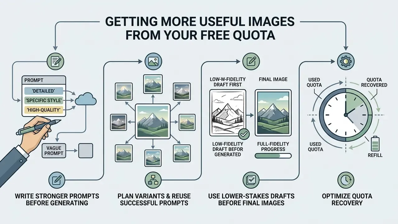 Step-by-step guide on optimizing ChatGPT image generation by refining prompts, planning variants, and using drafts