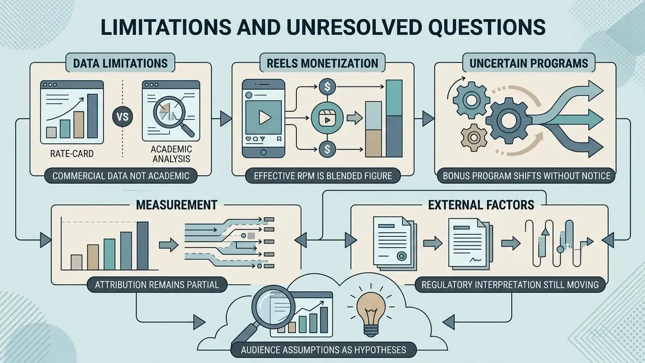 Infographic mapping data, monetization, program, measurement, and regulatory challenges for Instagram