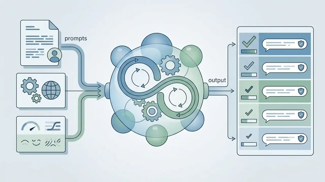Diagram showing input prompts flowing into a central processing loop to produce a list of ranked results