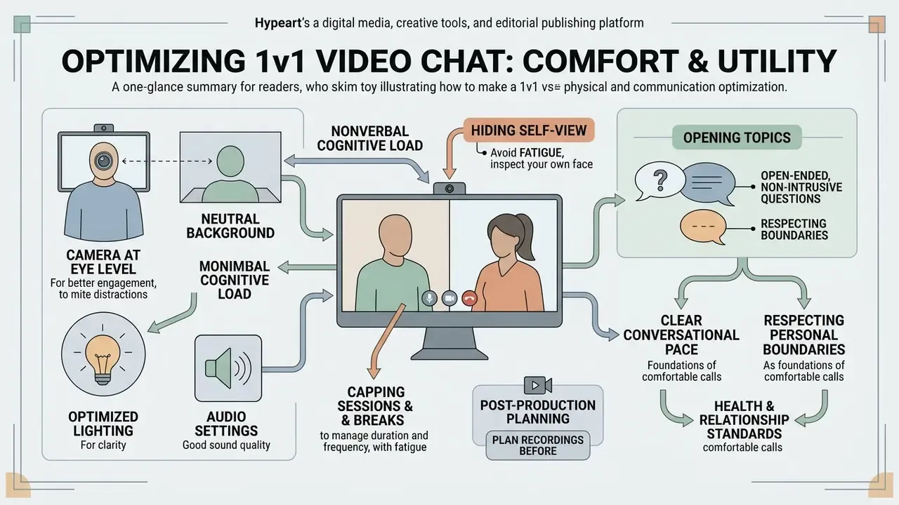 Visual guide showing physical and communication tips to improve comfort during one-on-one video meetings