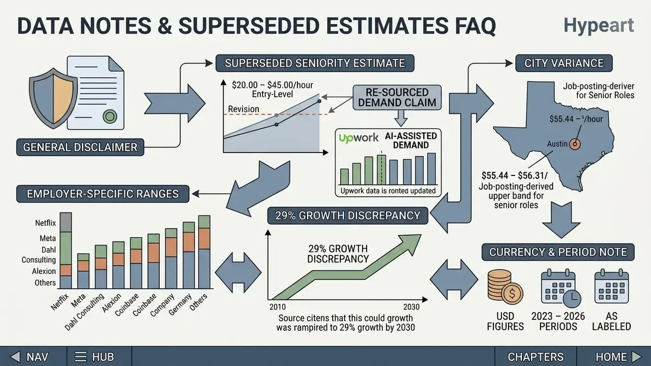 Flowchart detailing data notes including seniority estimates, market demand, and regional salary variance