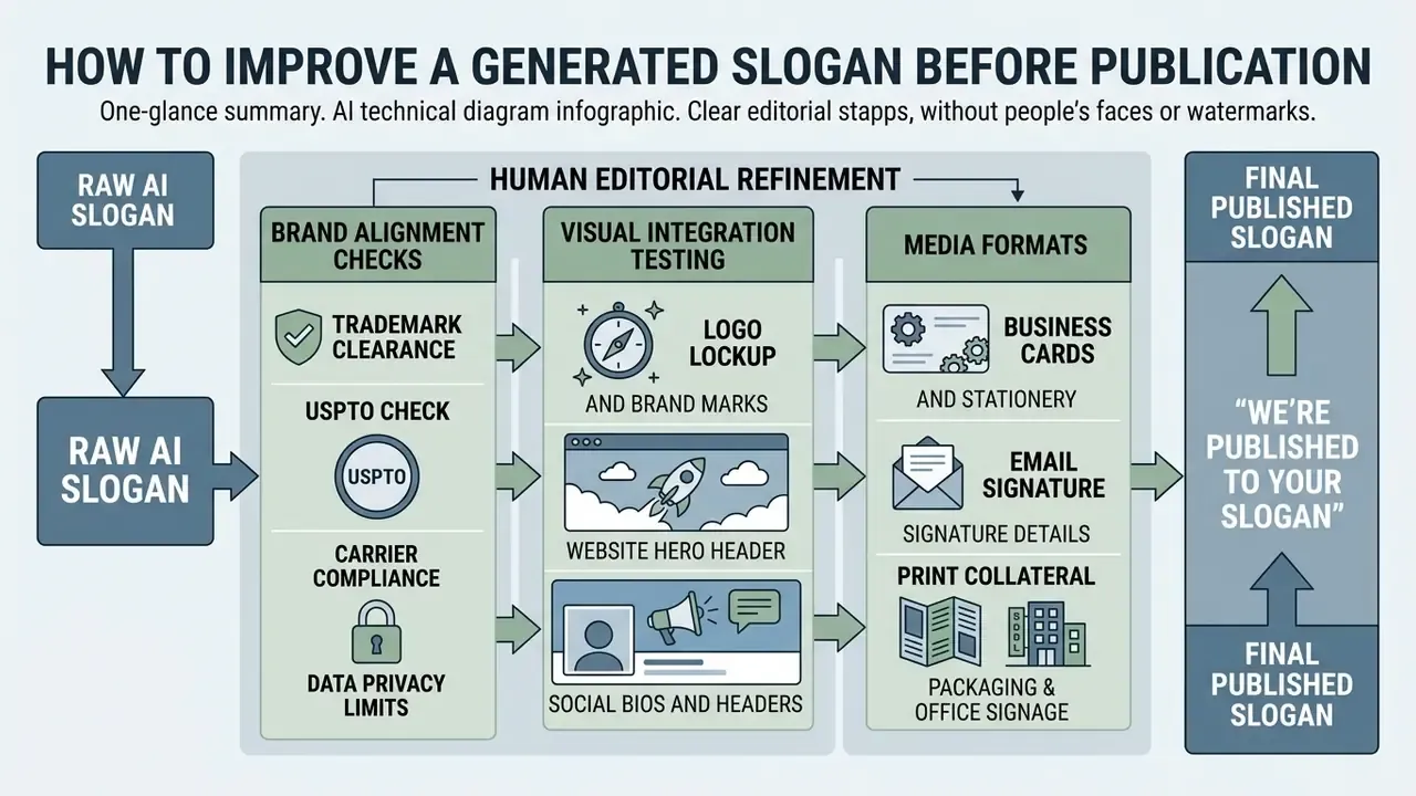 Process diagram showing editorial refinement steps for brand alignment and media format integration