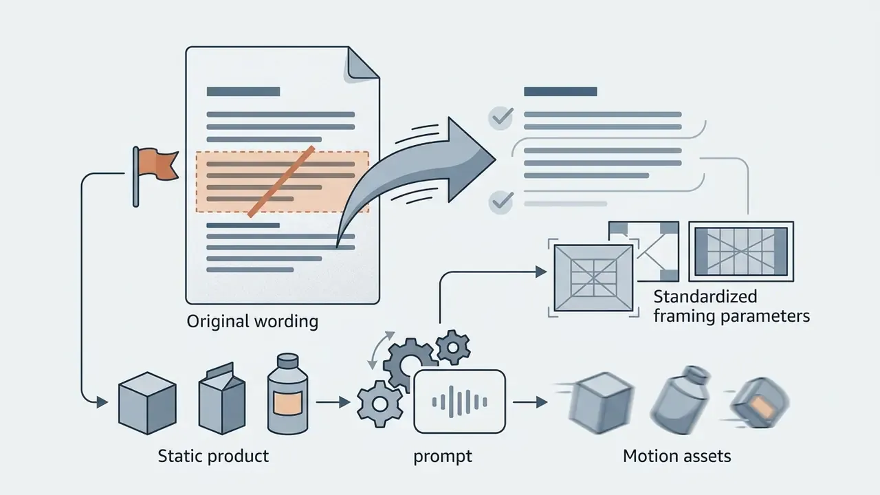 Document being updated with framing parameters to transform static product photos into motion assets