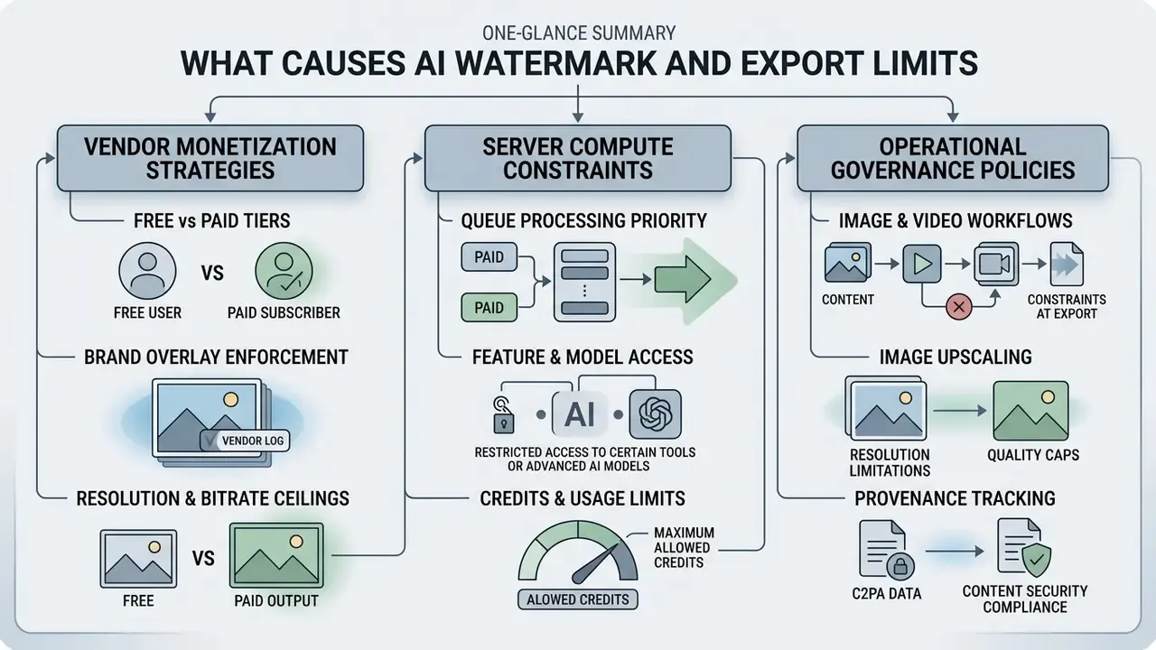 Infographic showing how monetization, compute constraints, and governance policies limit AI exports
